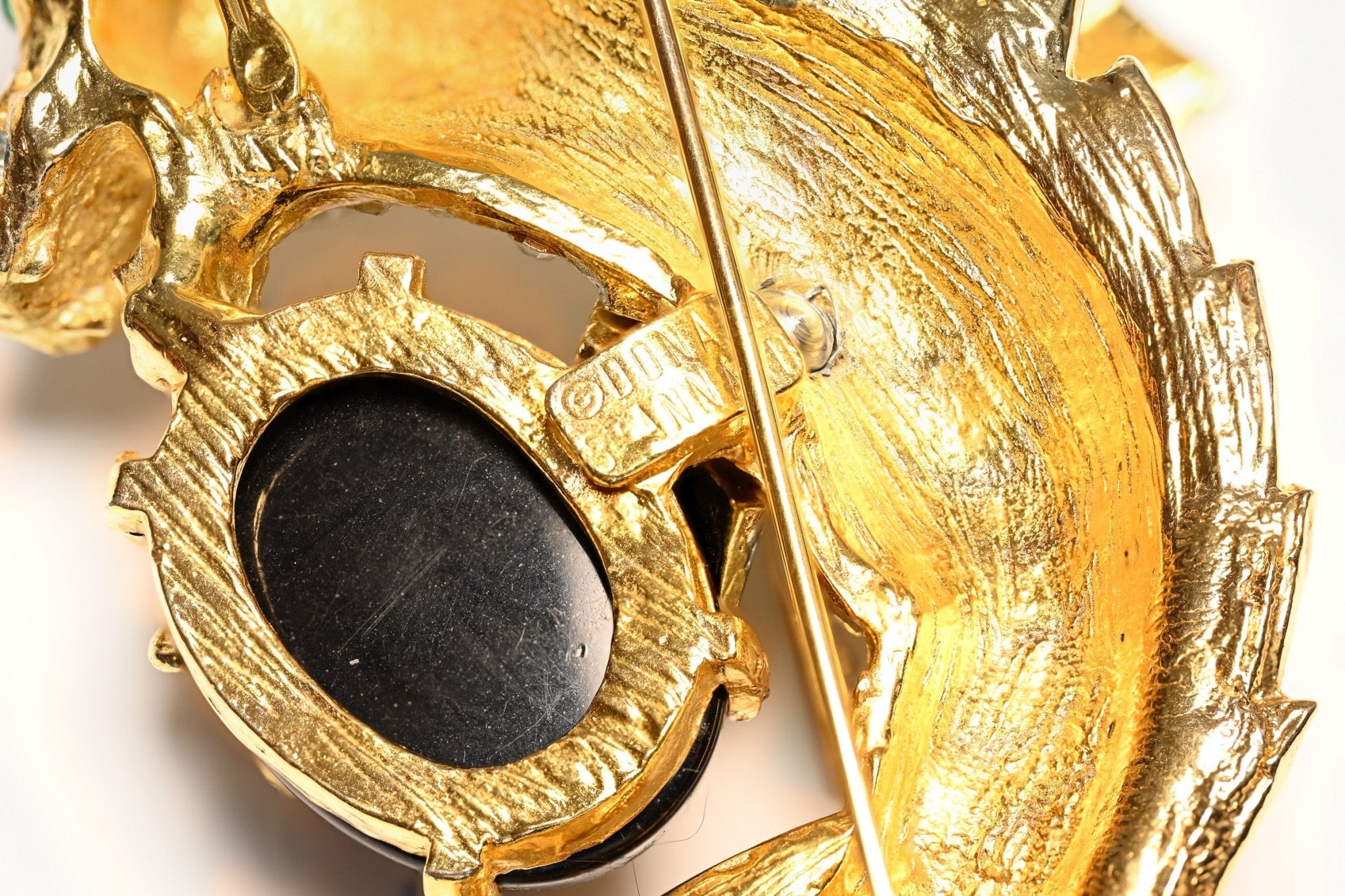 Vintage Donald Stannard Black Cabochon Crystal Large Dragon Brooch