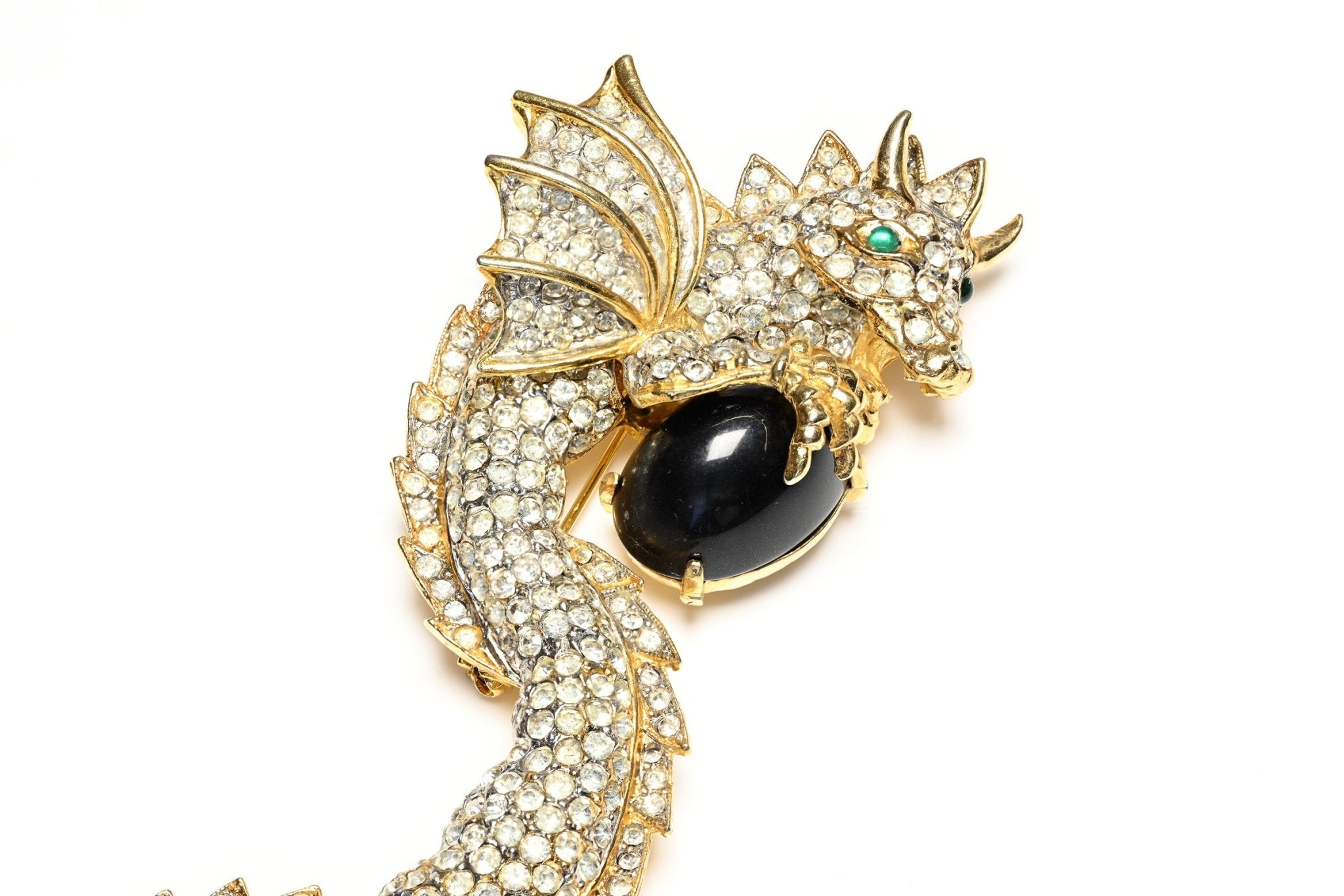 Vintage Donald Stannard Black Cabochon Crystal Large Dragon Brooch