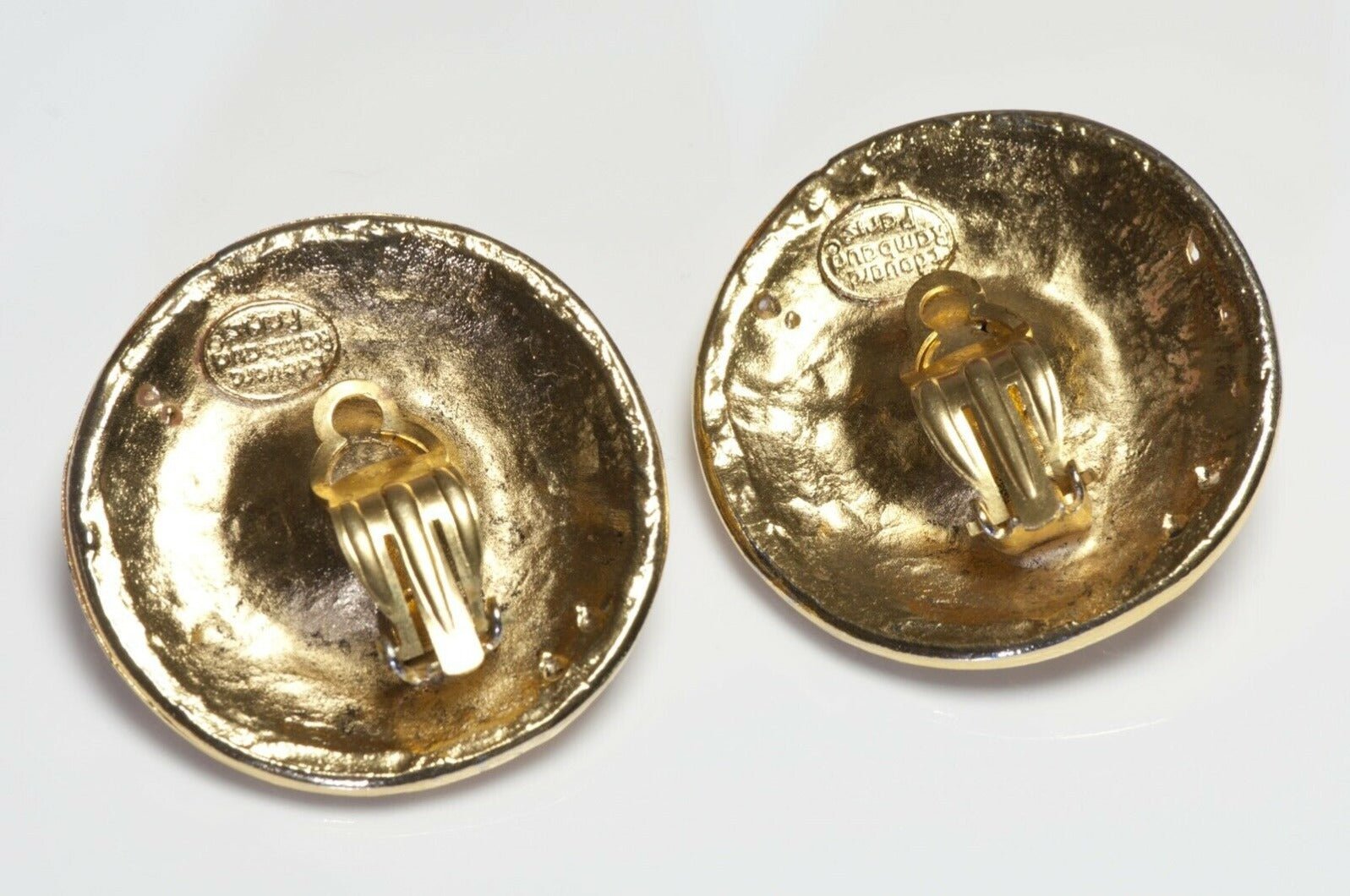 Vintage Edouard Rambaud Paris Green Cabochon Glass Earrings