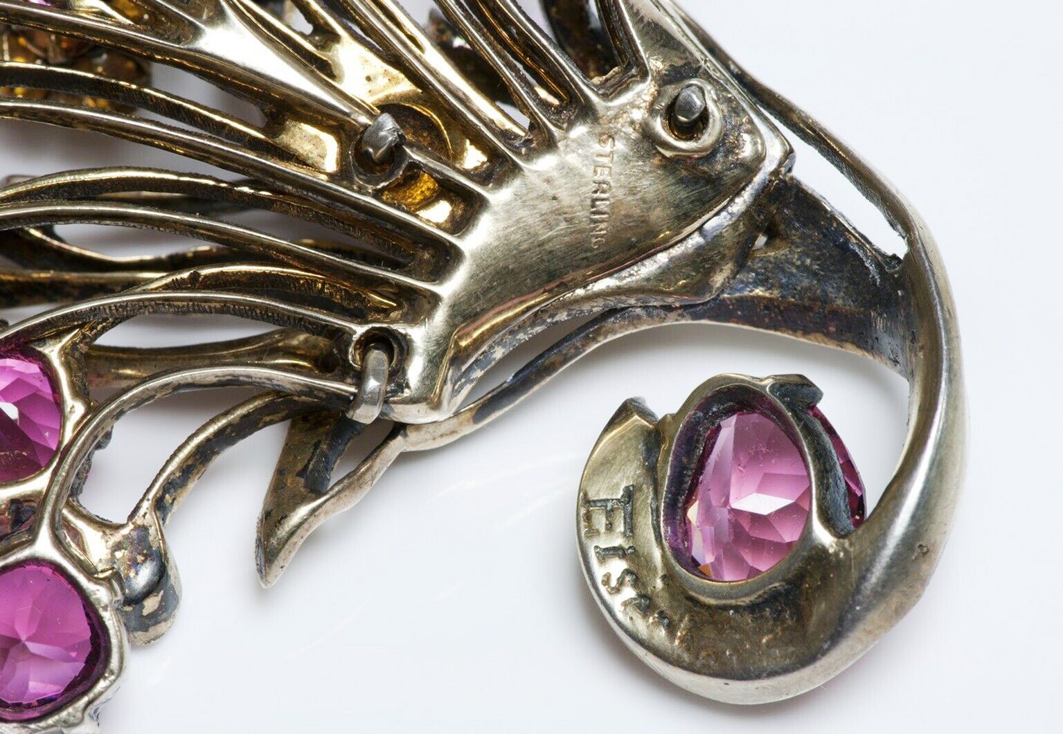 Vintage EISENBERG Sterling Silver Pink Crystal Flower Brooch