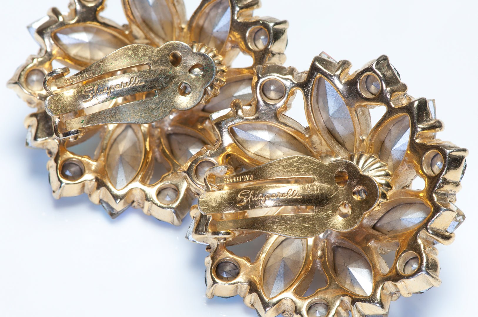 Vintage Elsa Schiaparelli Aurora Borealis Crystal Pearl Flower Earrings