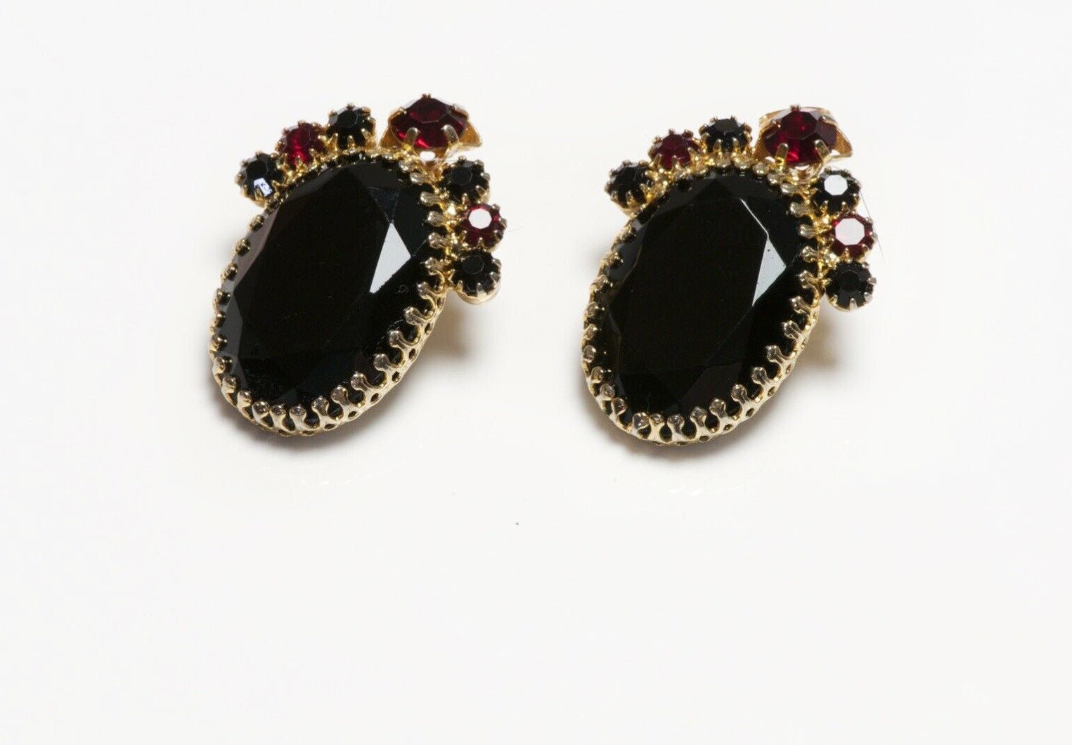 Vintage Elsa Schiaparelli Black Red Crystal Earrings