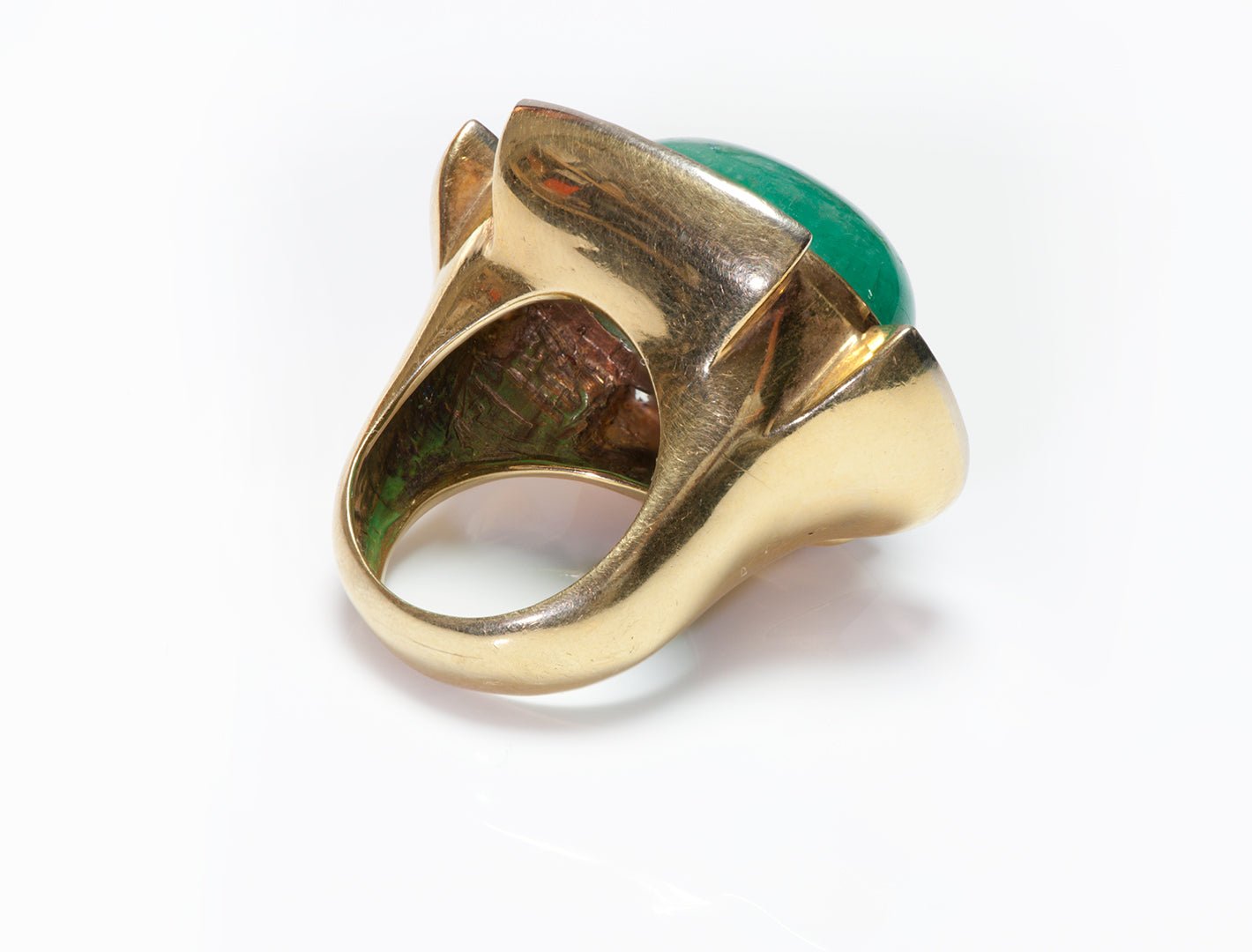 Vintage Emerald & Brilliant Diamond Cut Gold Statement Ring