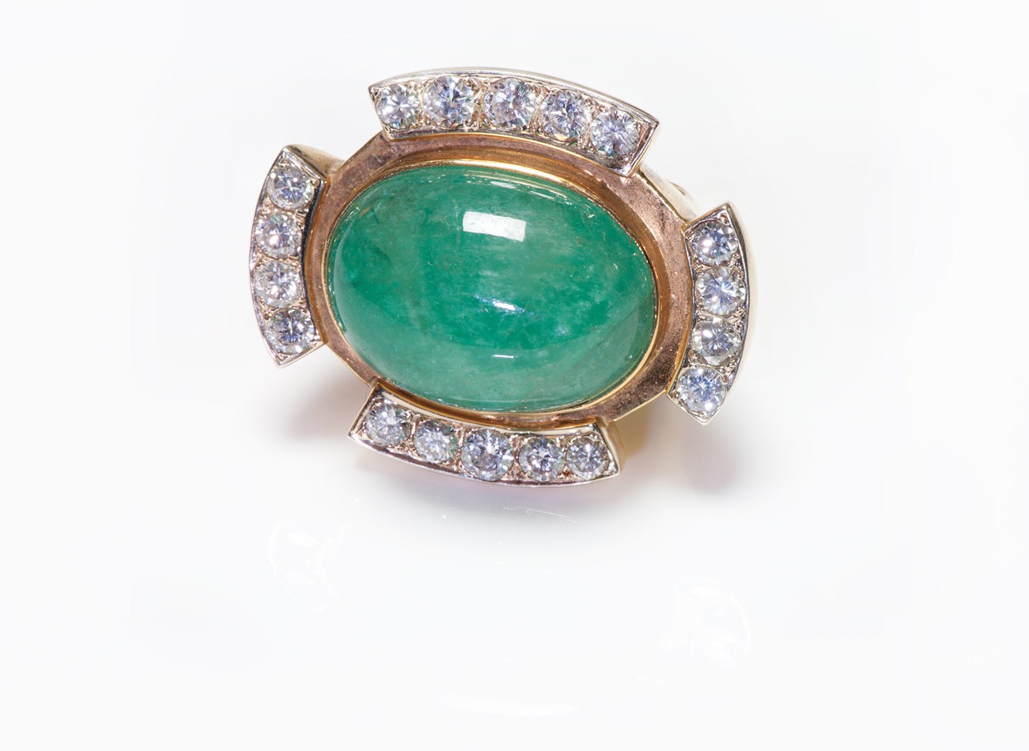 Vintage Emerald & Brilliant Diamond Cut Gold Statement Ring