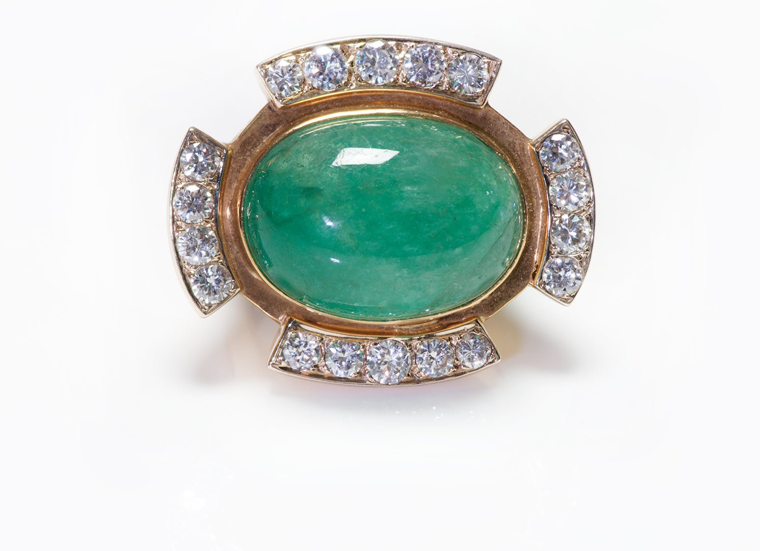 Vintage Emerald & Brilliant Diamond Cut Gold Statement Ring