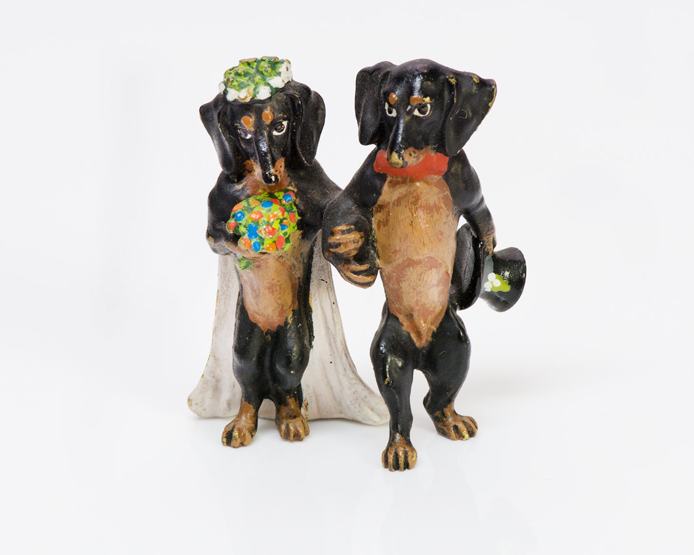 Vintage Enamel Dachshund Dog Wedding Bride & Groom