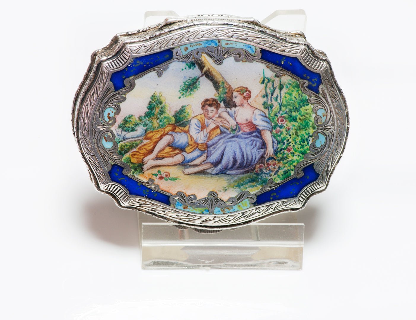Vintage Enamel Silver Compact Italy