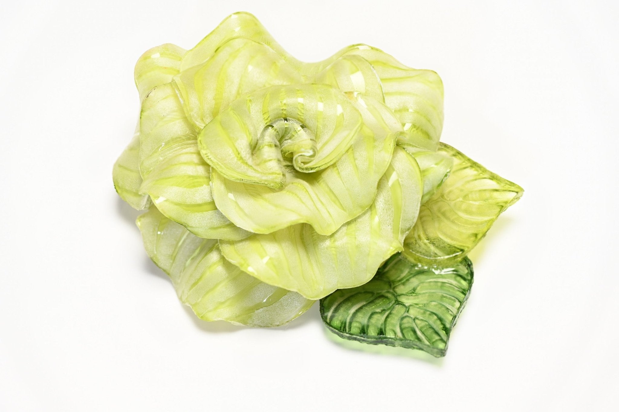 Vintage Fabrice Paris Green Lucite Camellia Flower Brooch