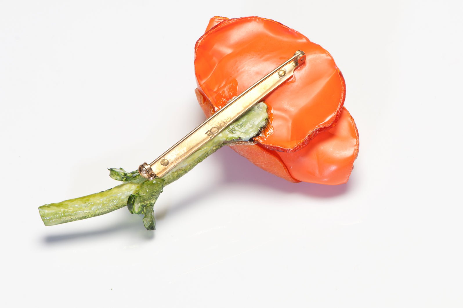 Vintage Fabrice Paris Orange Green Lucite Poppy Flower Brooch