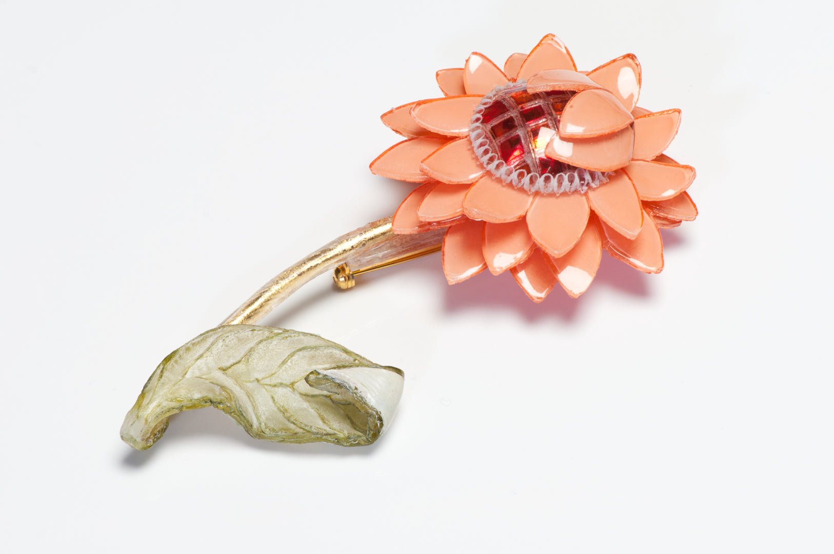 Vintage Fabrice Paris Peach Green Red Resin Flower Brooch