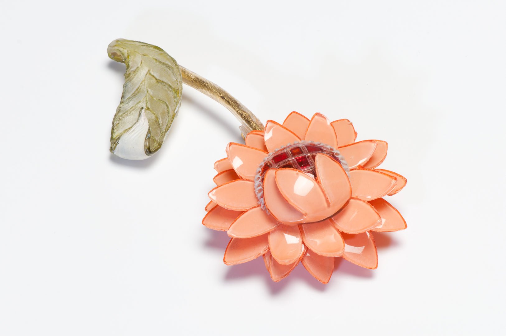 Vintage Fabrice Paris Peach Green Red Resin Flower Brooch