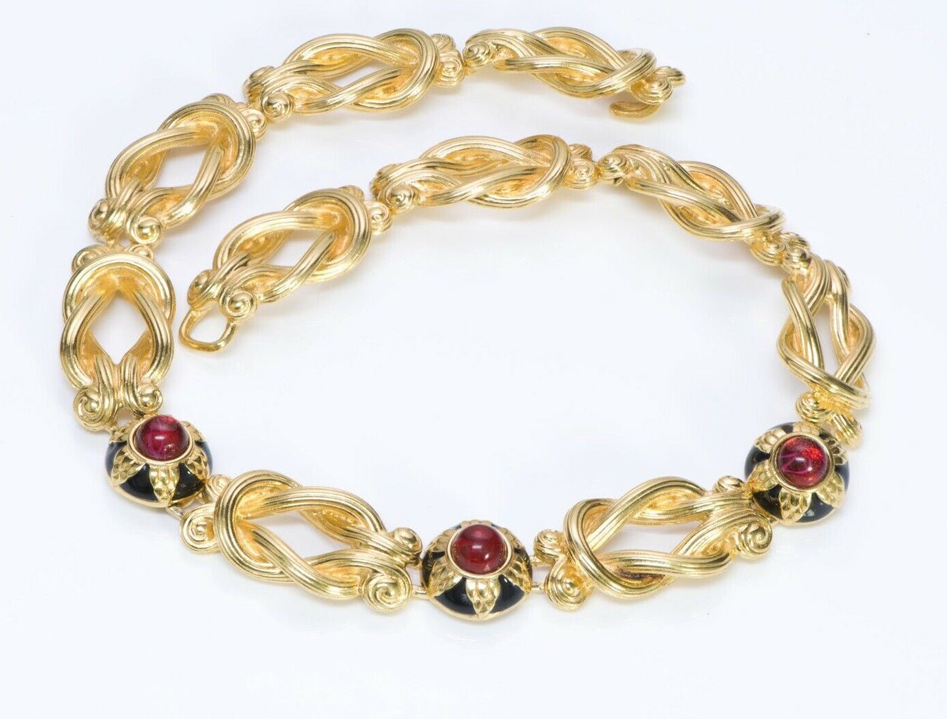 Vintage FENDI Black Enamel Red Cabochon Glass Collar Necklace