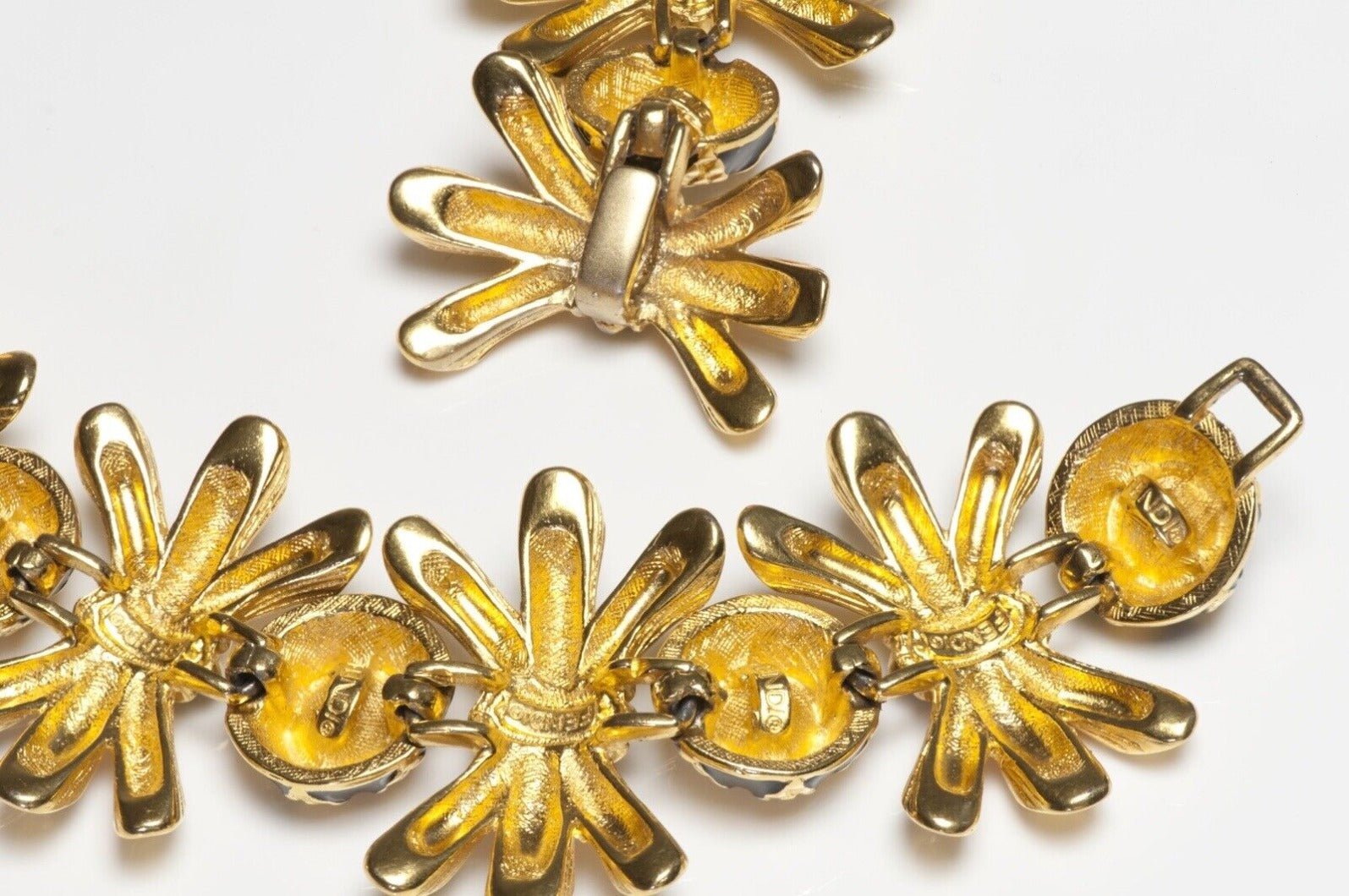 Vintage Fendi Gold Plated Black Enamel Crystal Collar Necklace