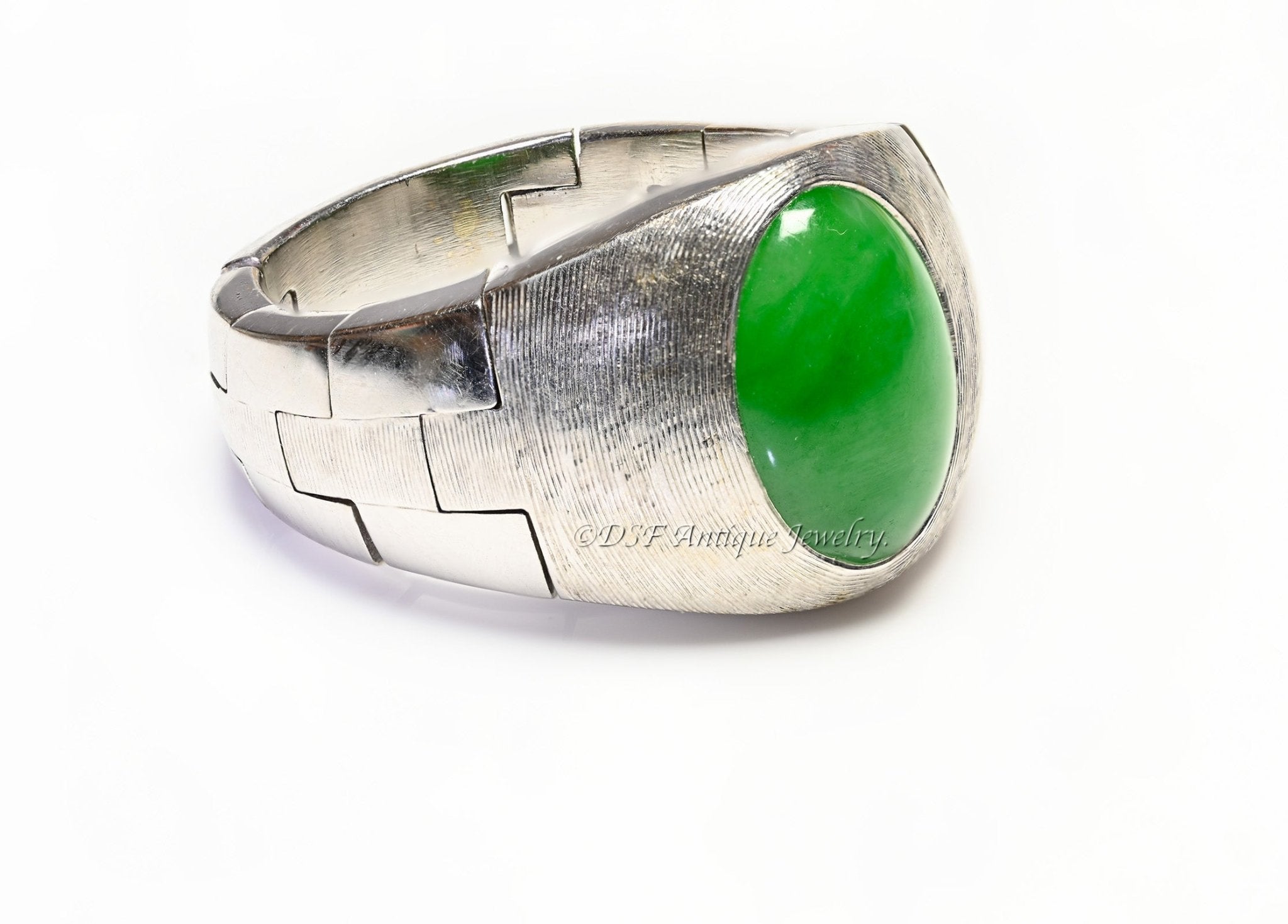 Vintage Flexible Platinum Natural Jade Jadeite Men's Ring