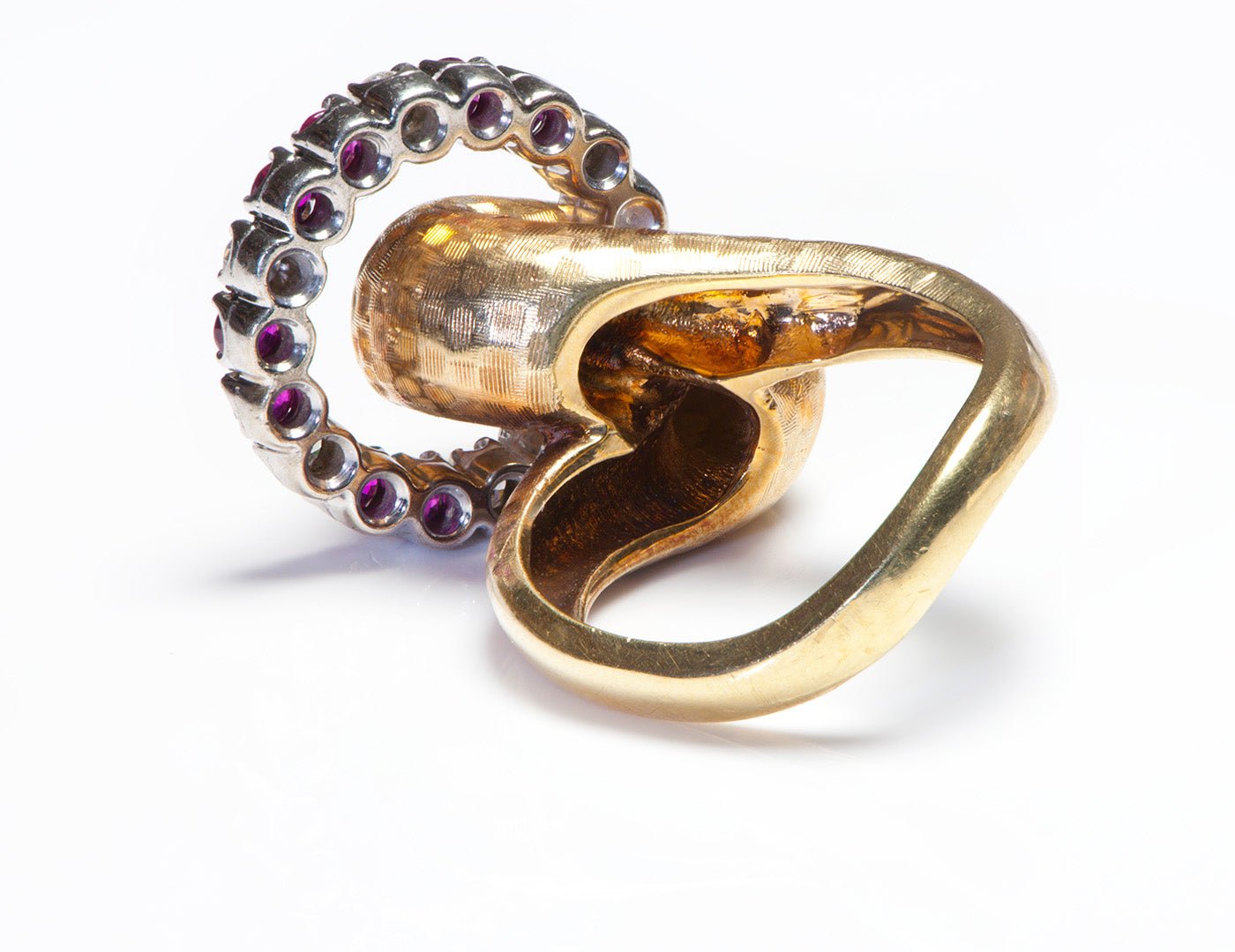 Vintage Florentine Gold Ruby Diamond Ring 18k
