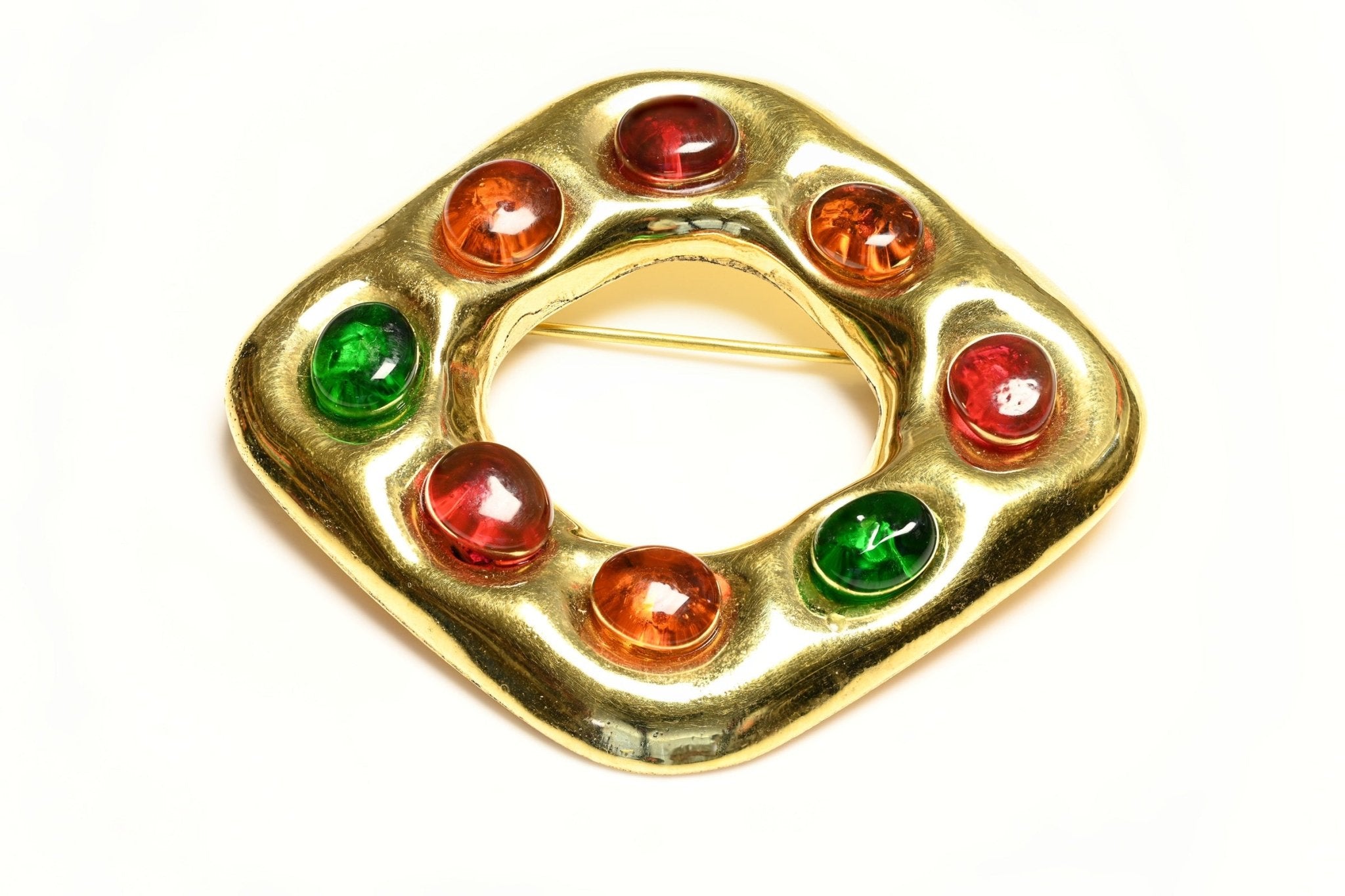 Vintage Frances Patiky Stein FPS Gripoix Red Green Orange Glass Brooch