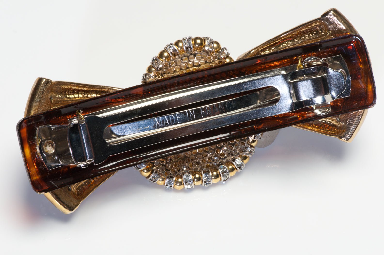 Vintage Francoise Montague Paris Faux Pearl Crystal Bow Hair Clip