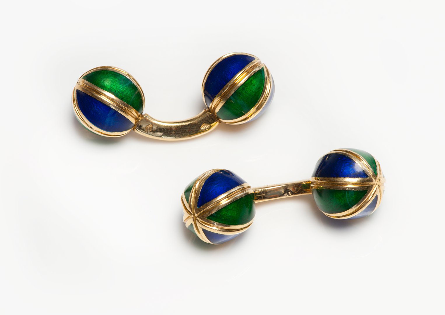 Vintage French 18K Gold Enamel Ball Cufflinks