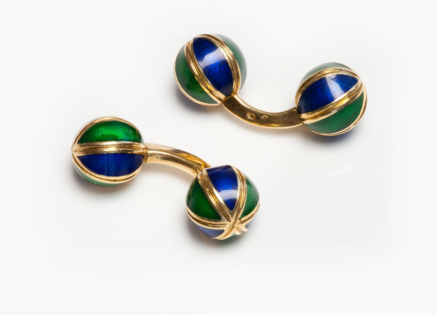 Vintage French 18K Gold Enamel Ball Cufflinks