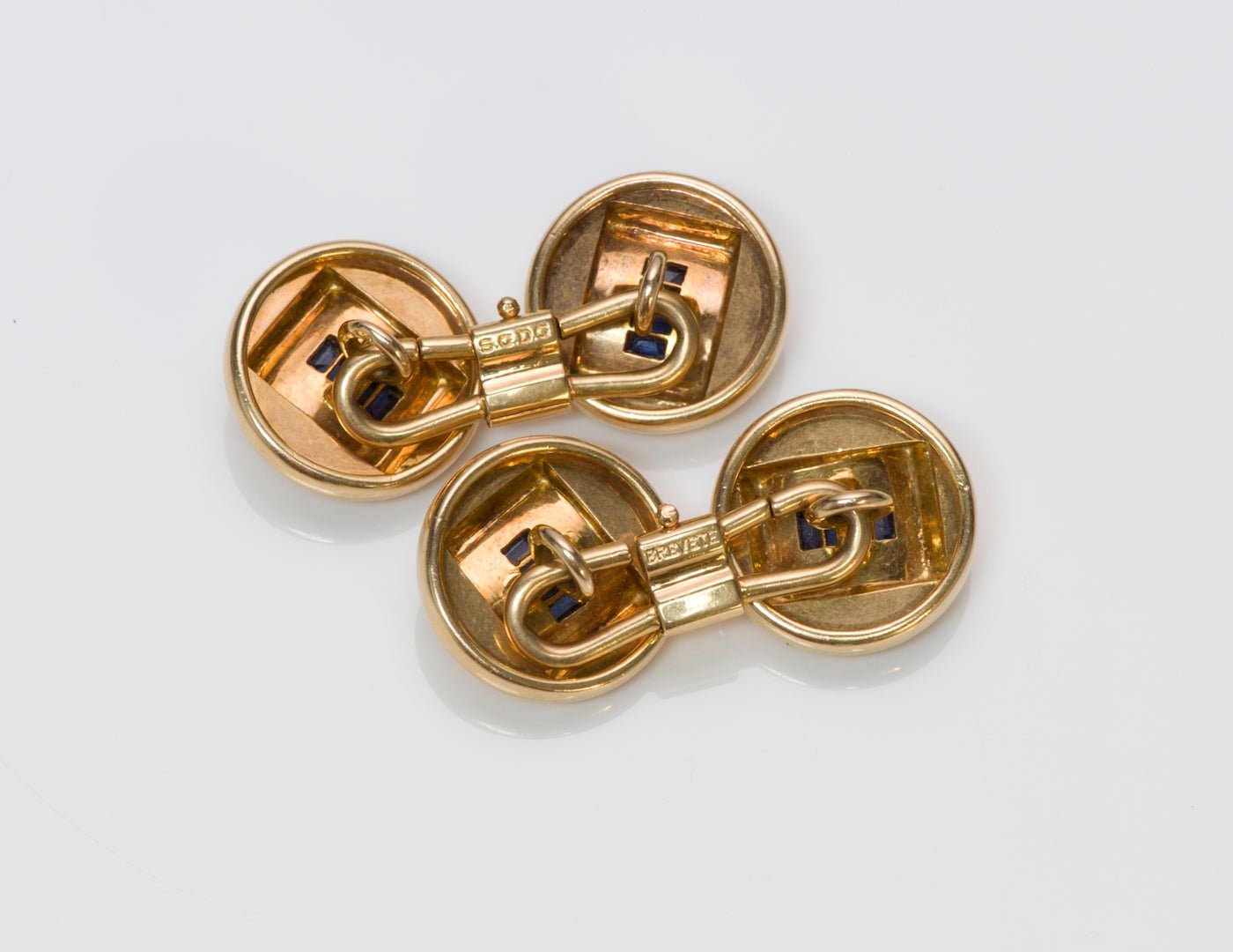 Vintage French 18K Gold Sapphire Cufflinks