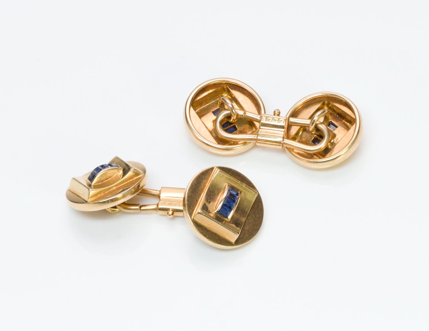 Vintage French 18K Gold Sapphire Cufflinks
