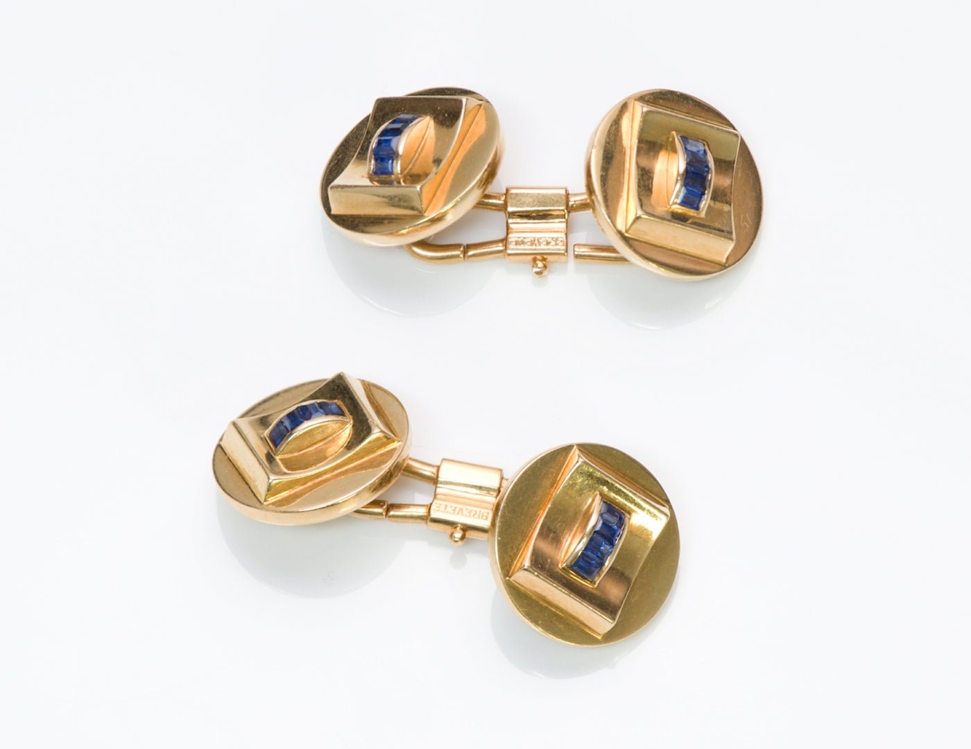 Vintage French 18K Gold Sapphire Cufflinks