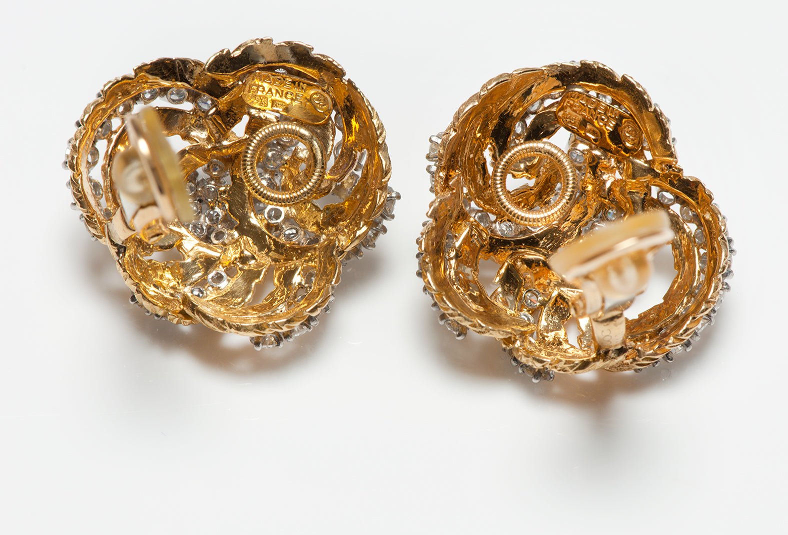 Vintage French 18K Yellow Gold Diamond Earrings
