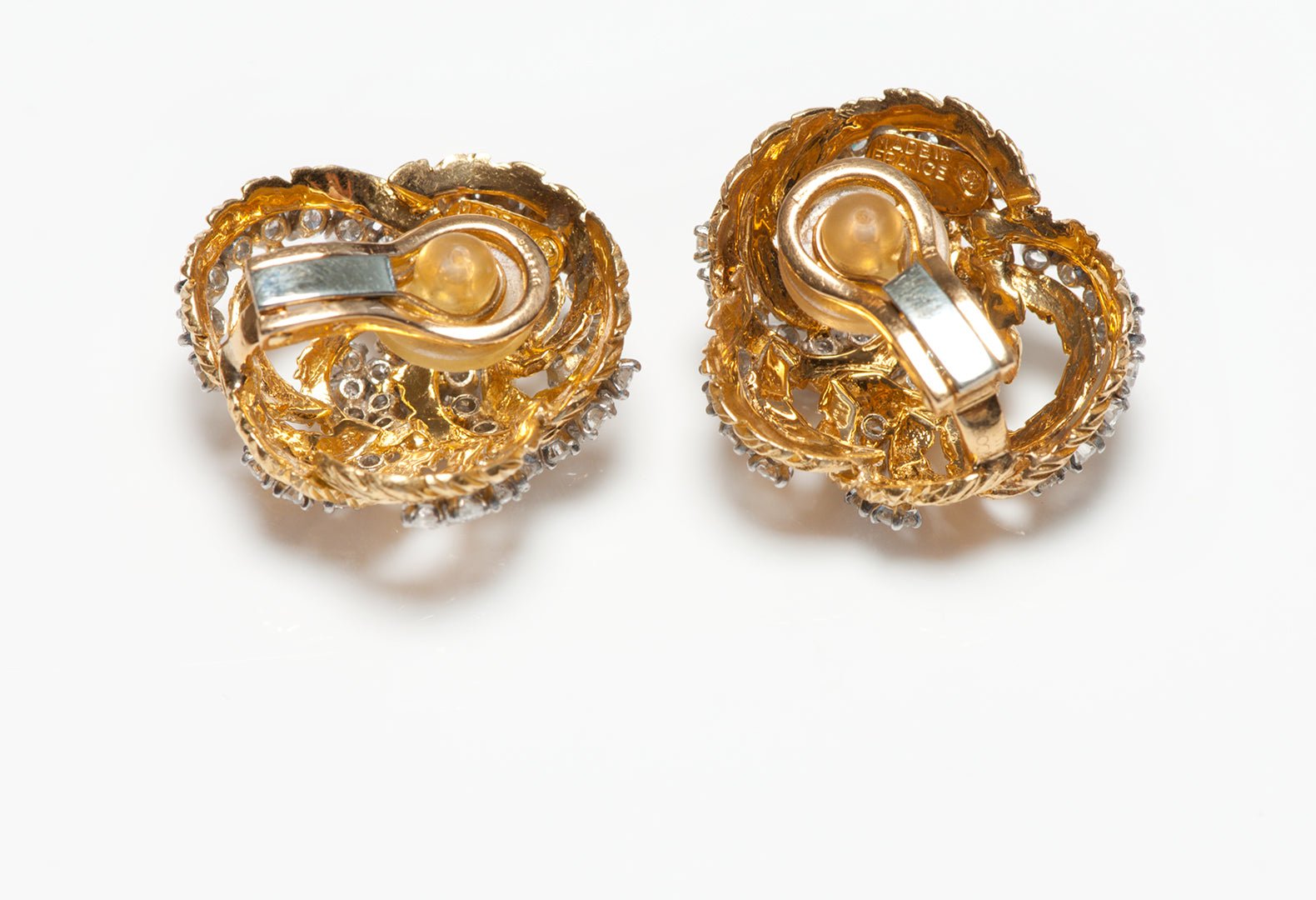Vintage French 18K Yellow Gold Diamond Earrings