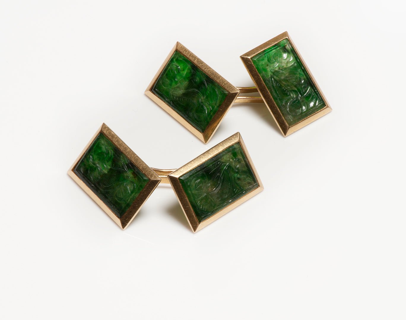 Vintage French Gold Carved Jade Cufflinks