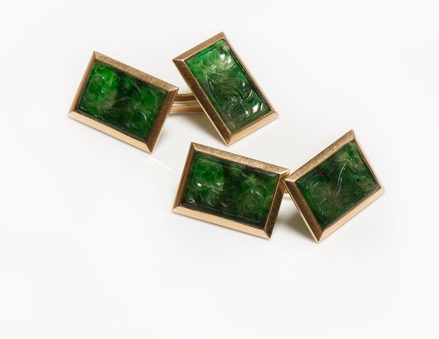 Vintage French Gold Carved Jade Cufflinks