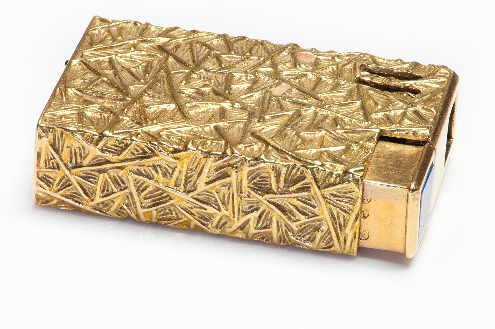 Vintage French Textured 18K Yellow Gold Lapis Lighter