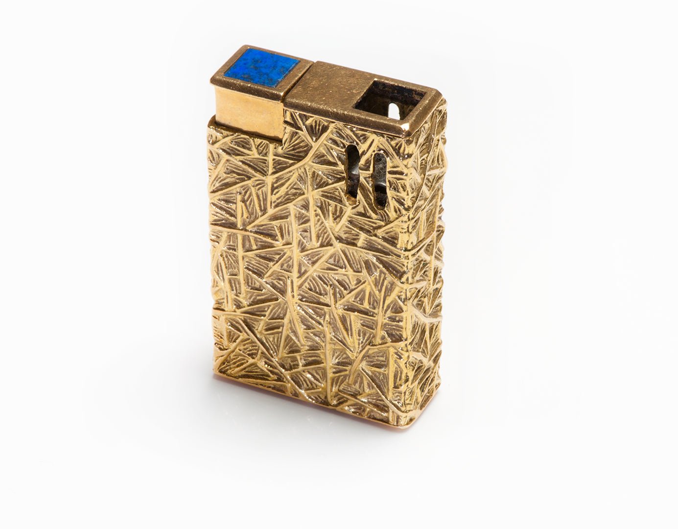 Vintage French Textured 18K Yellow Gold Lapis Lighter