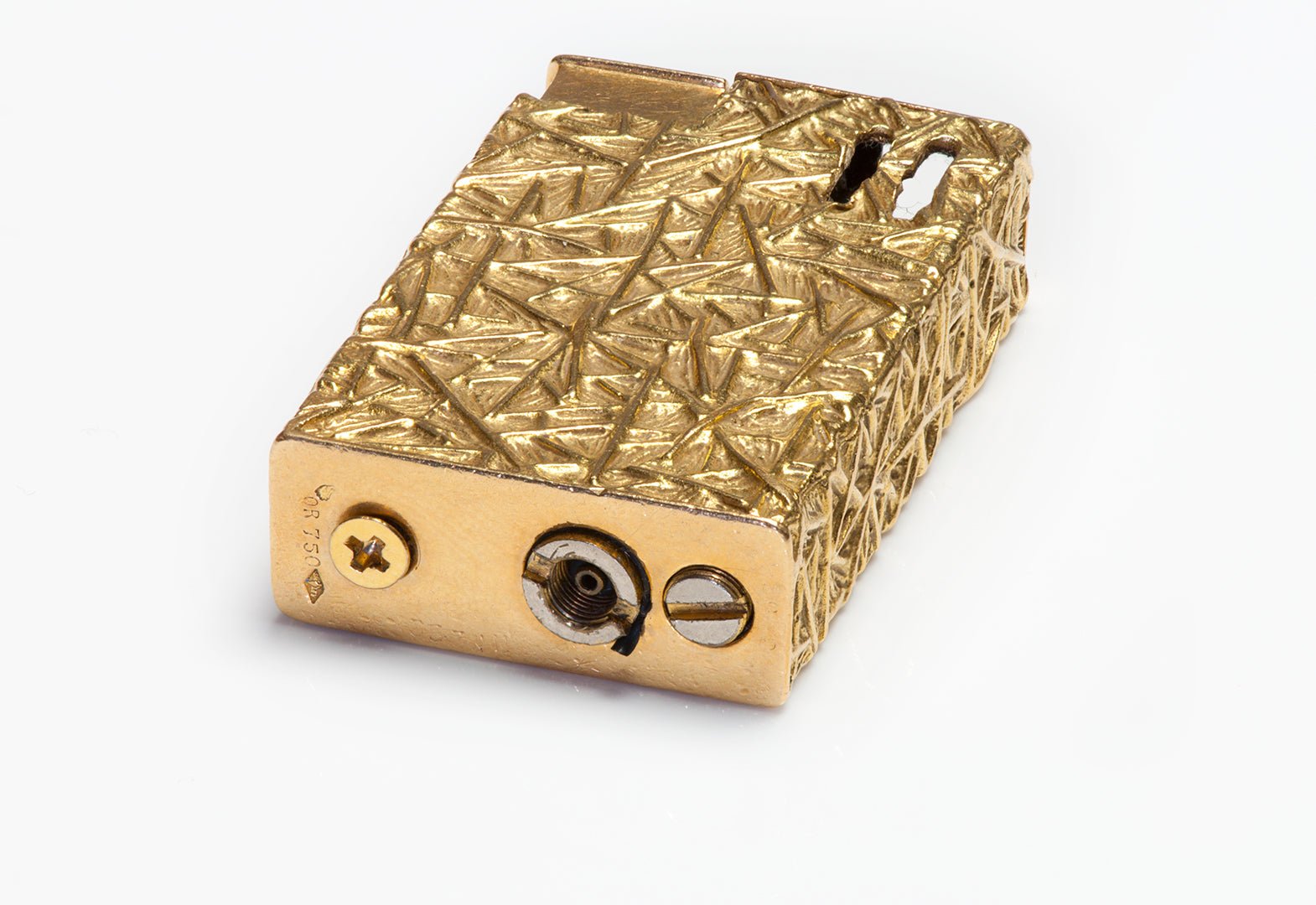 Vintage French Textured 18K Yellow Gold Lapis Lighter