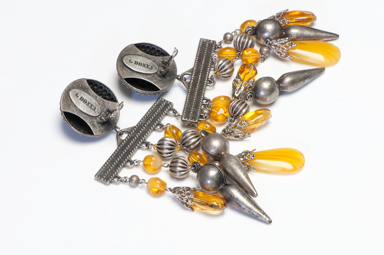 Vintage G Donna Italian Long Yellow Glass Beads Crystal Tassel Earrings