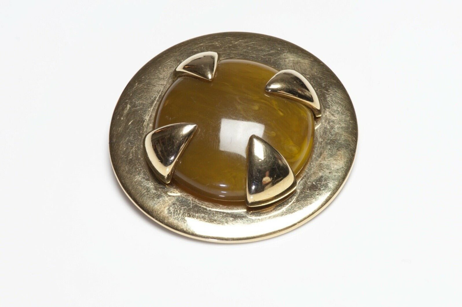 Vintage Givenchy Paris Faux Amber Resin Round Brooch