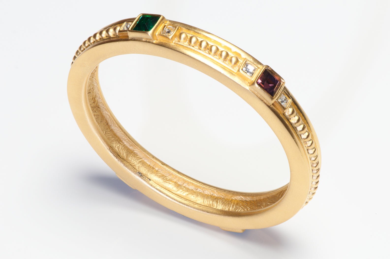 Vintage Givenchy Paris Gold Plated Purple Green Crystal Bangle Bracelet