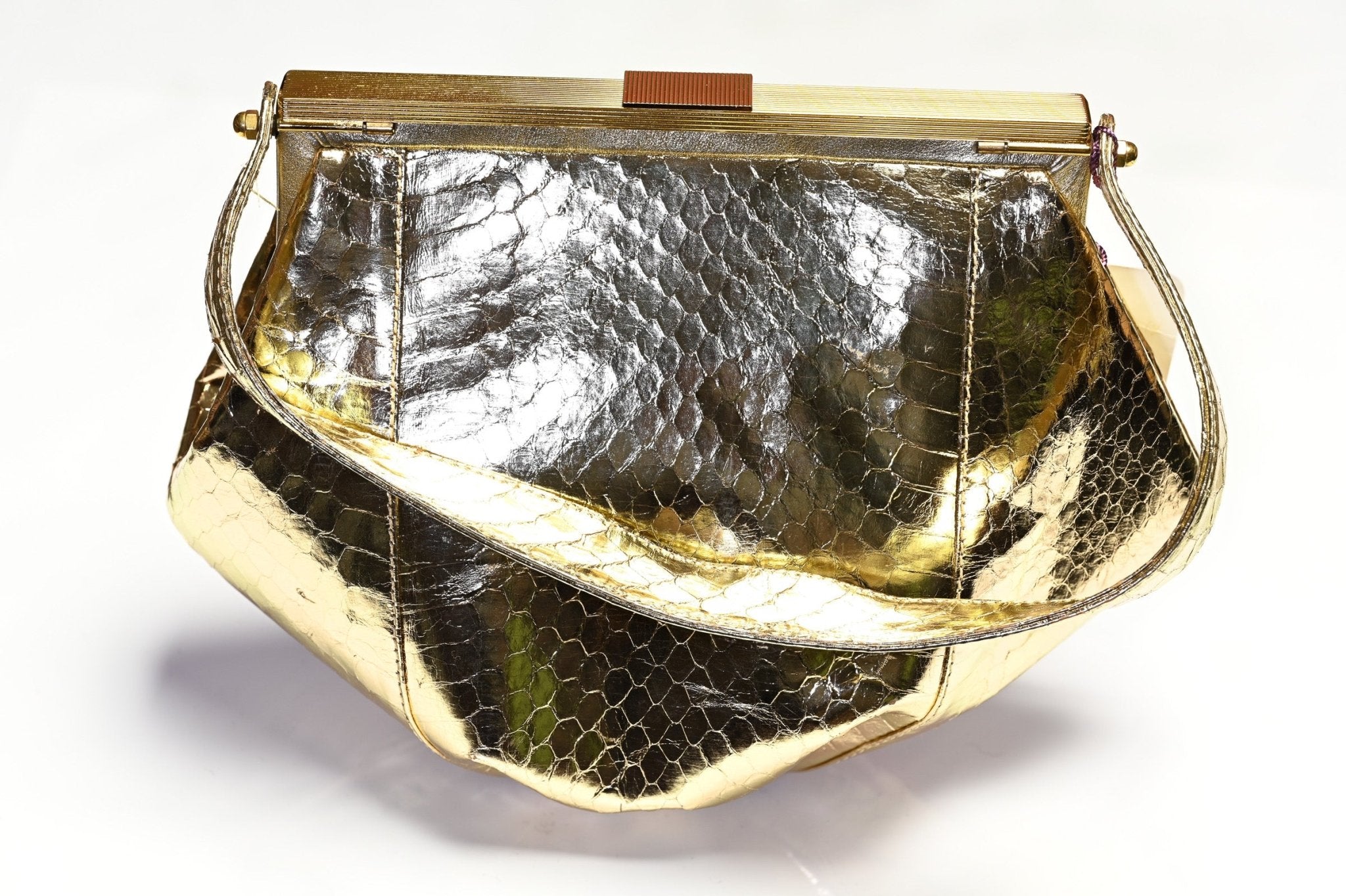 Vintage Givenchy Paris Gold Snakeskin Leather Top Handle Bag