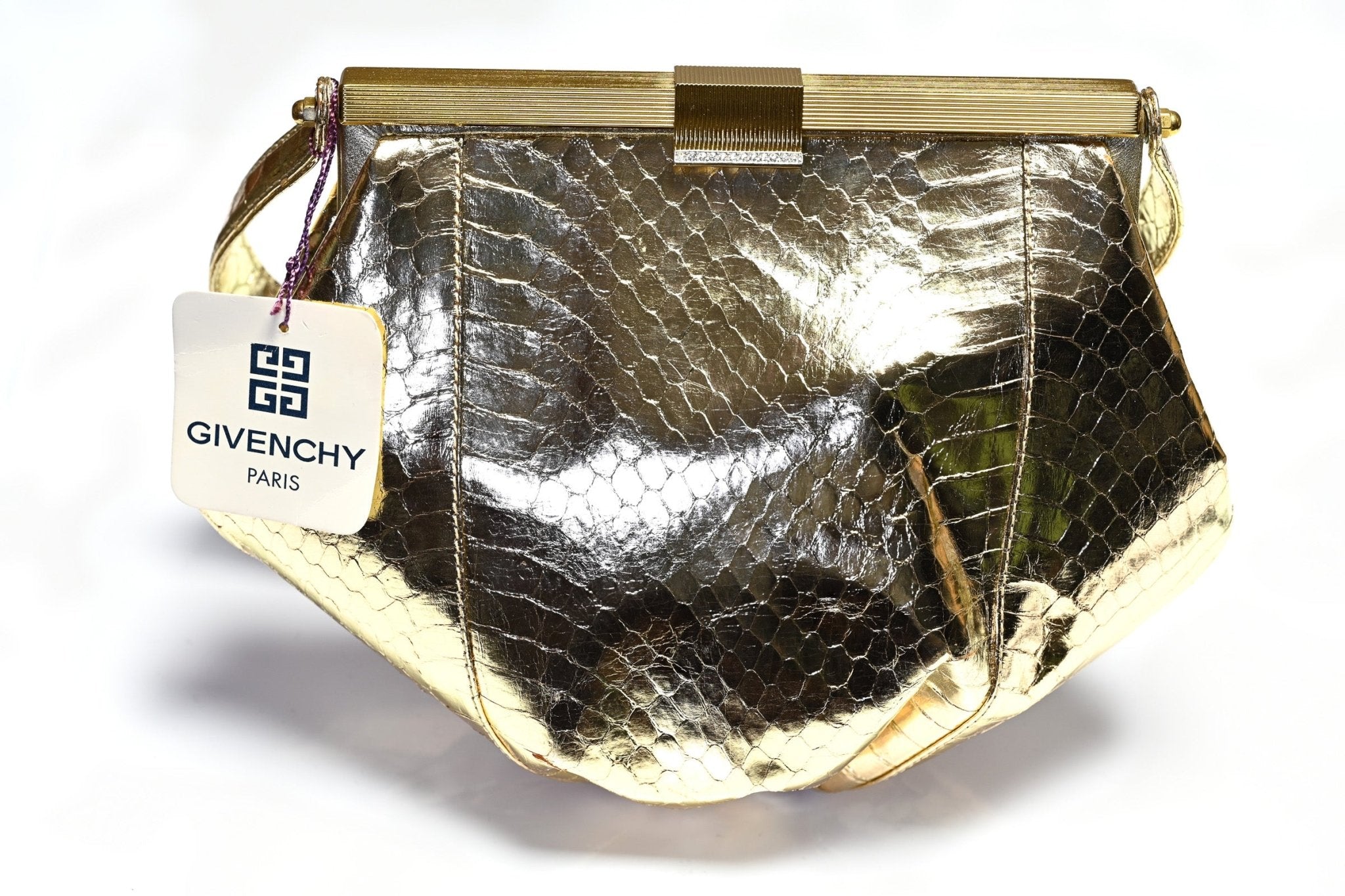 Vintage Givenchy Paris Gold Snakeskin Leather Top Handle Bag