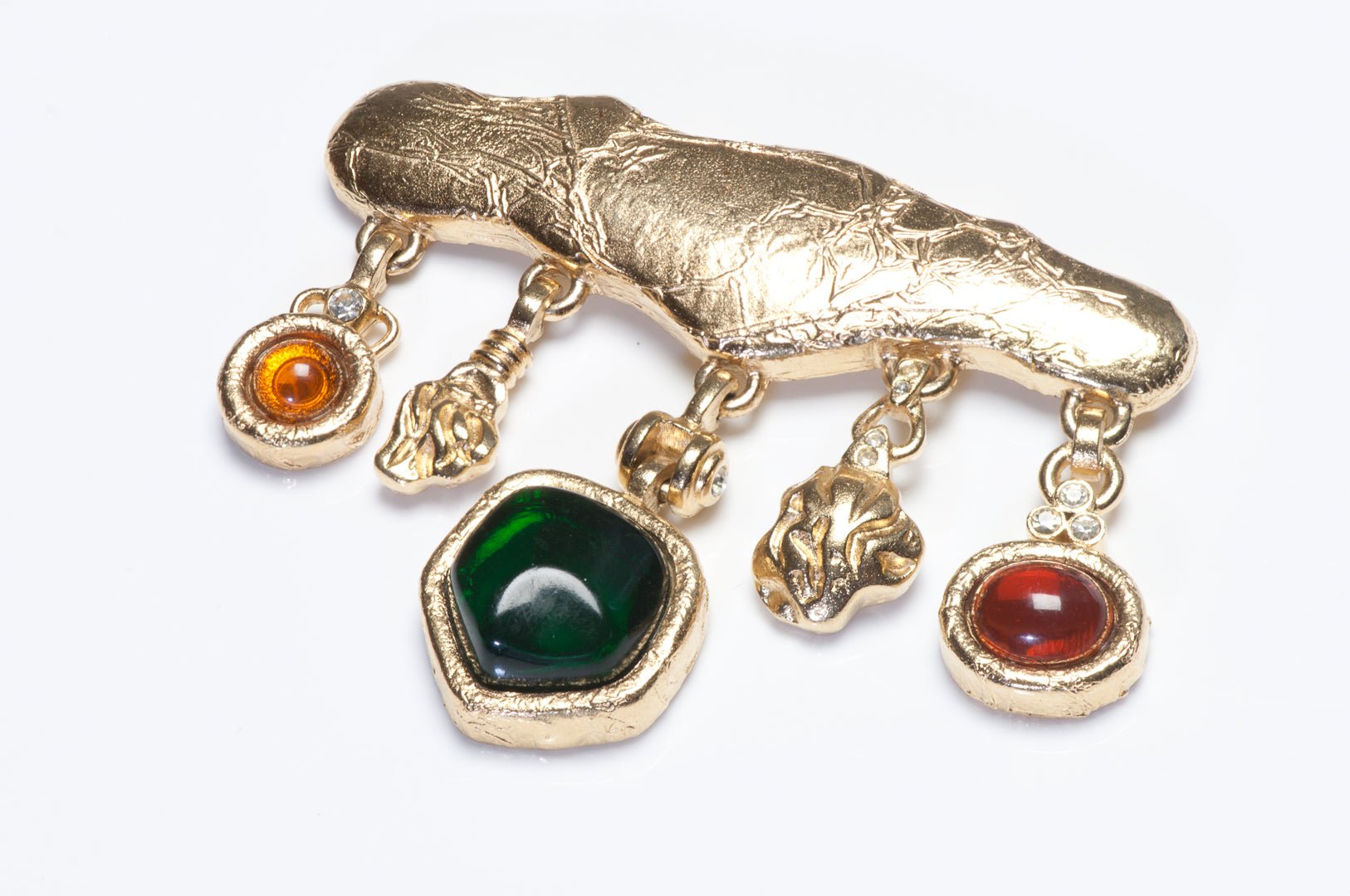 Vintage Givenchy Paris Red Green Cabochon Crystal Charm Brooch Earrings Set