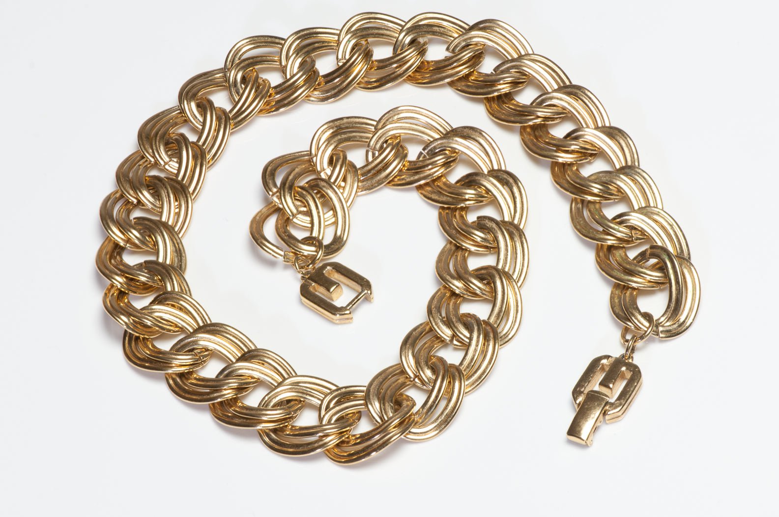 Vintage Givenchy Paris Wide Gold Plated Chain Link Collar Necklace