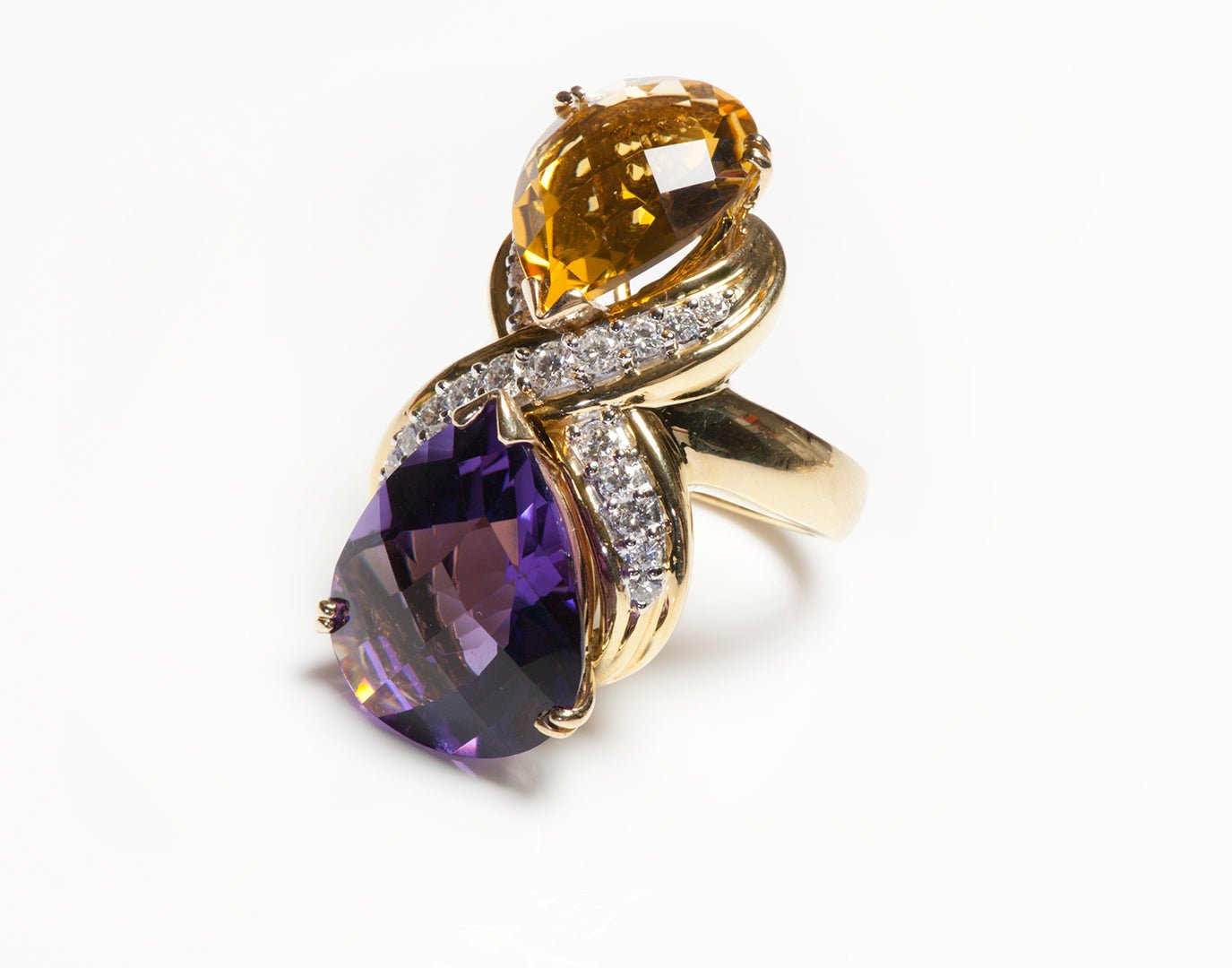 Vintage Gold Amethyst Citrine Diamond Ring