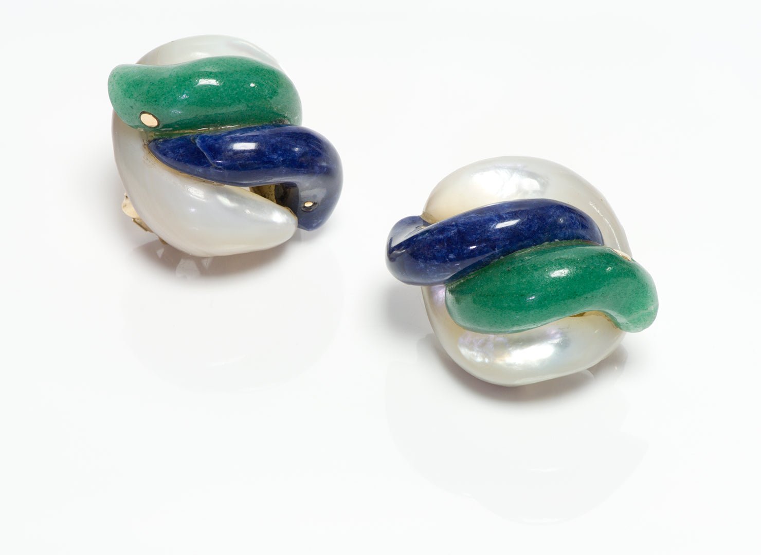 Vintage Gold Aventurine Mother of Pearl & Swiss Lapis Earrings