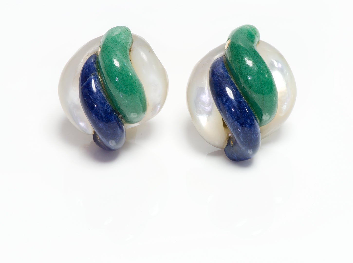 Vintage Gold Aventurine Mother of Pearl & Swiss Lapis Earrings