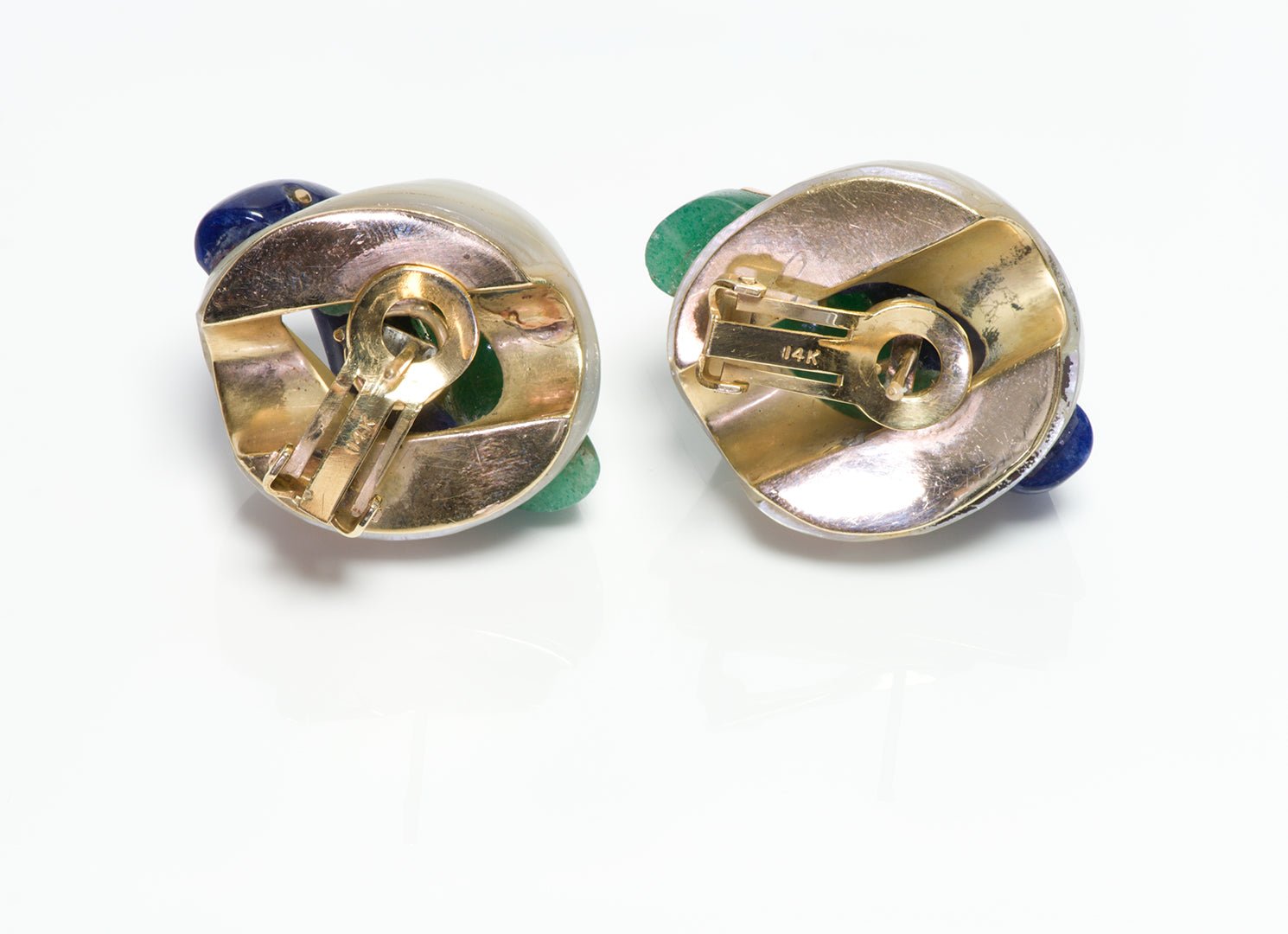 Vintage Gold Aventurine Mother of Pearl & Swiss Lapis Earrings