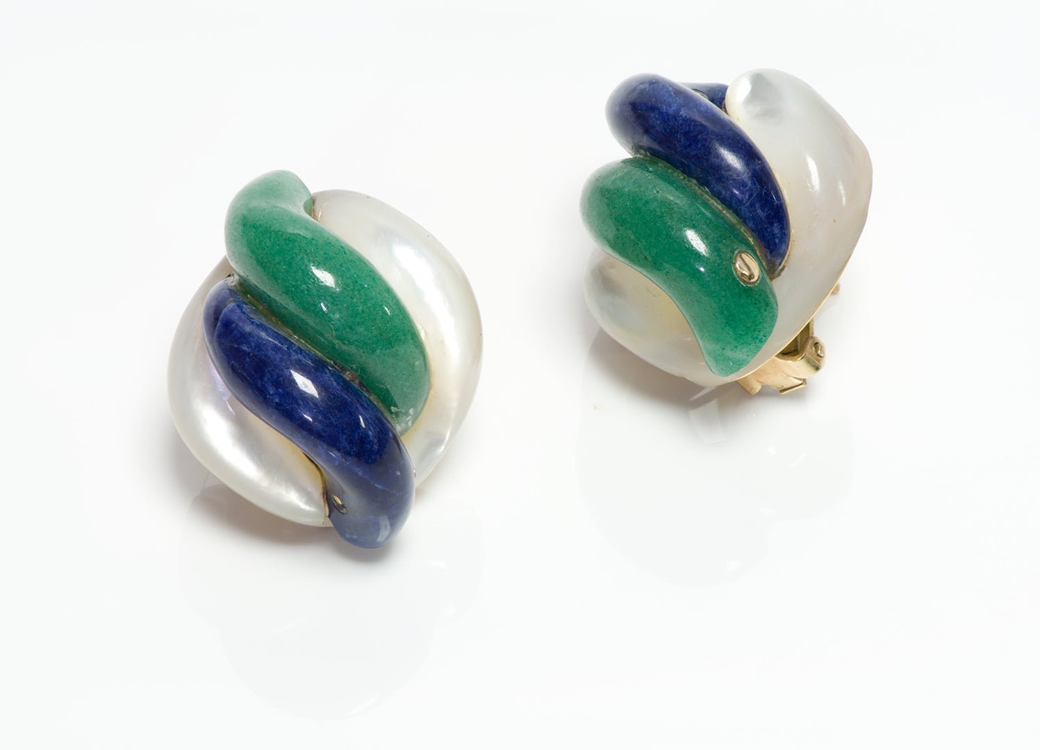 Vintage Gold Aventurine Mother of Pearl & Swiss Lapis Earrings