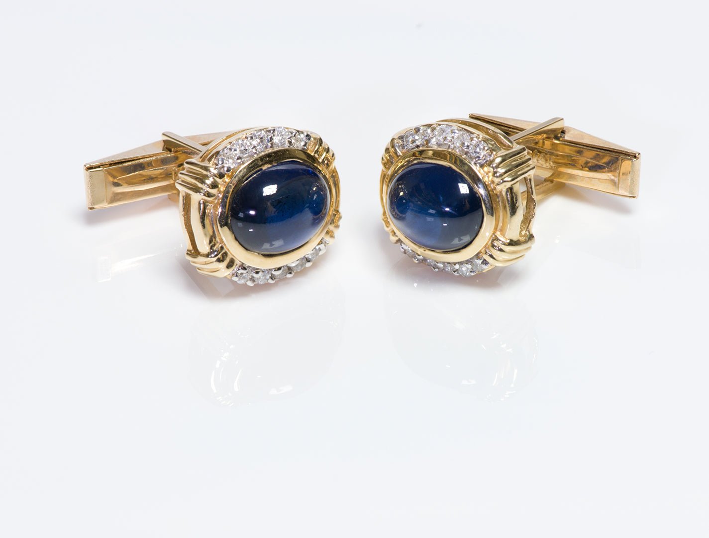 Vintage Gold Cabochon Sapphire & Diamond Cufflinks