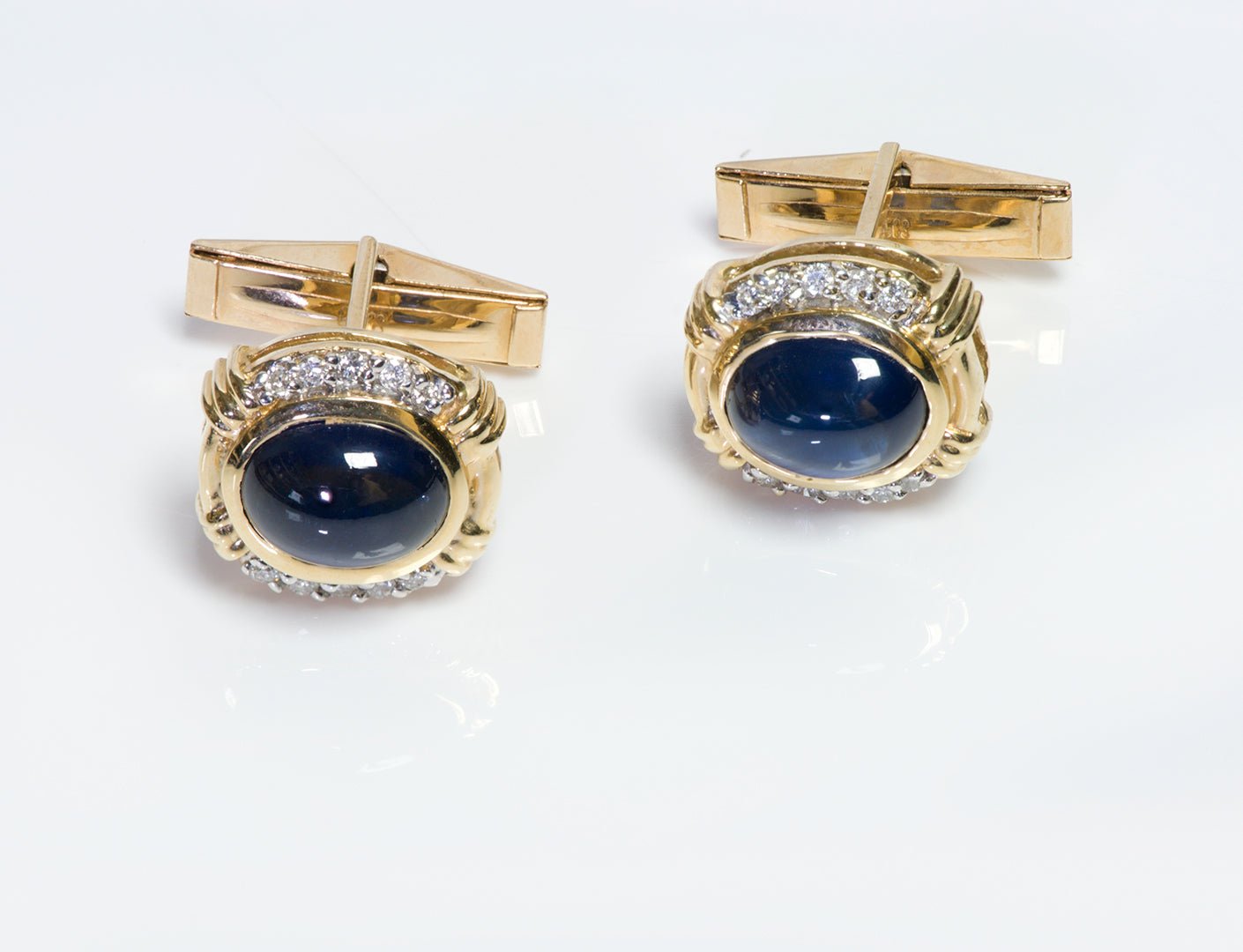 Vintage Gold Cabochon Sapphire & Diamond Cufflinks