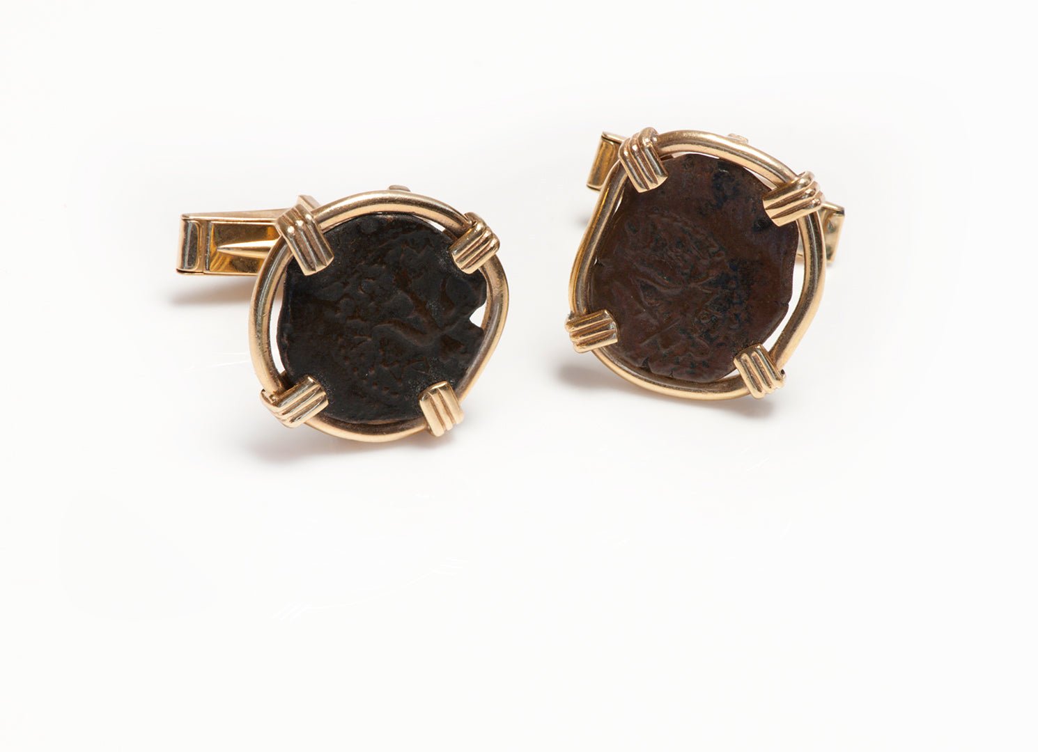 Vintage Gold Cufflinks Ancient Silver Coin