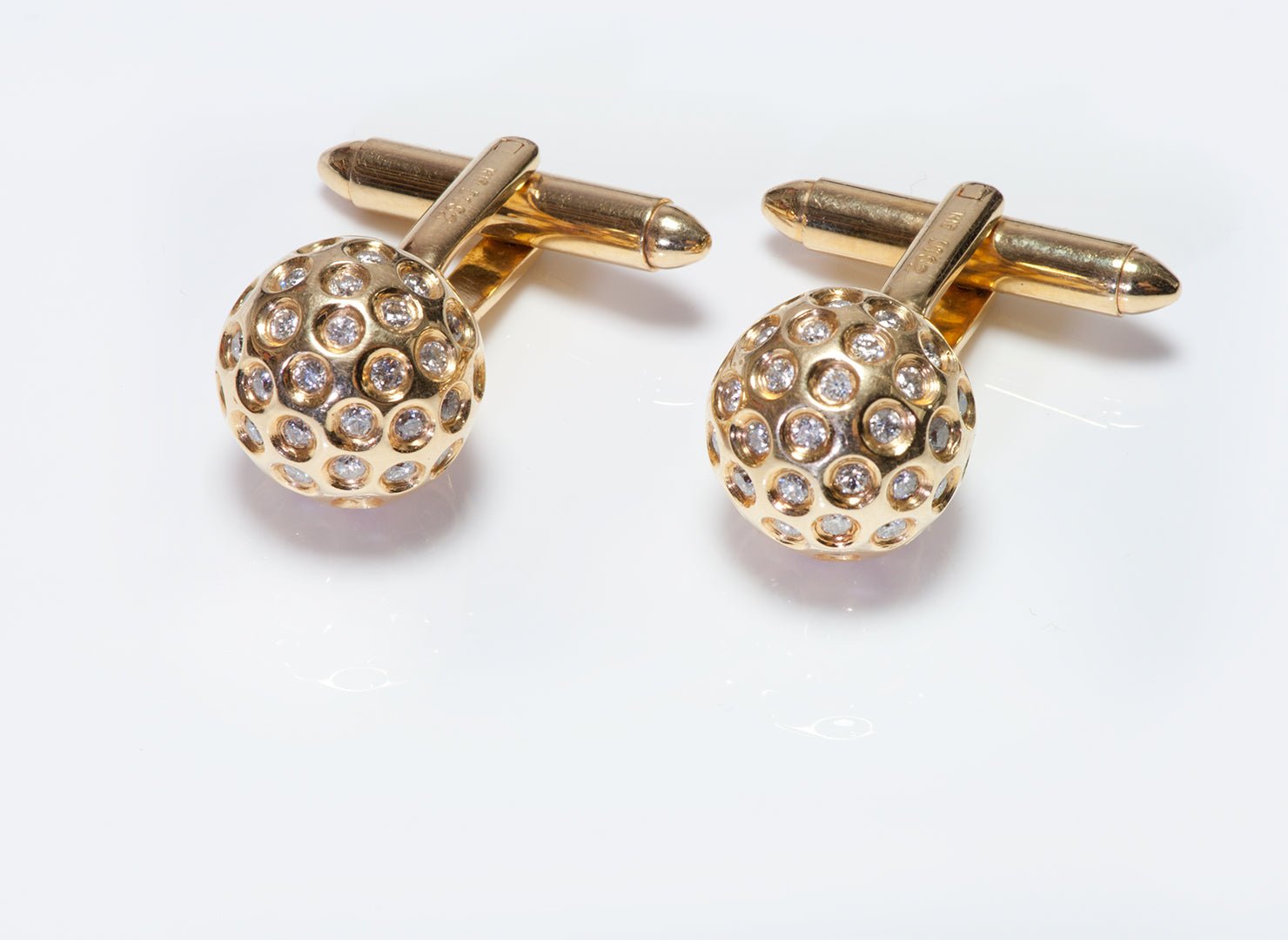 Vintage Gold Golf Ball Diamond Cufflinks & Tie Tack Set