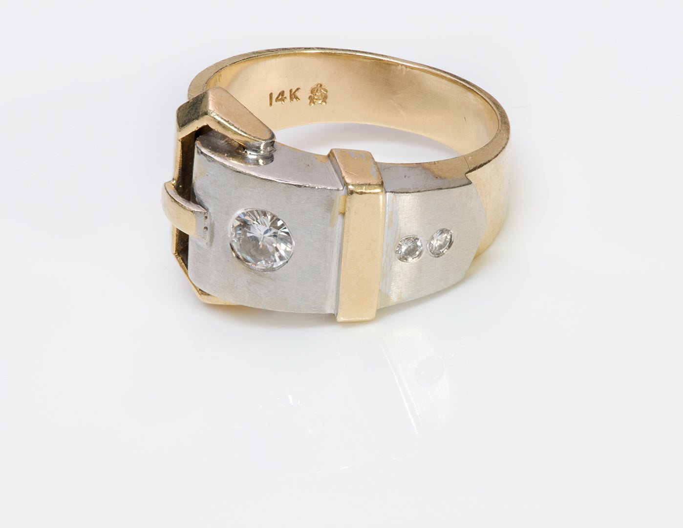 Vintage Gold Platinum Diamond Buckle Men's Ring